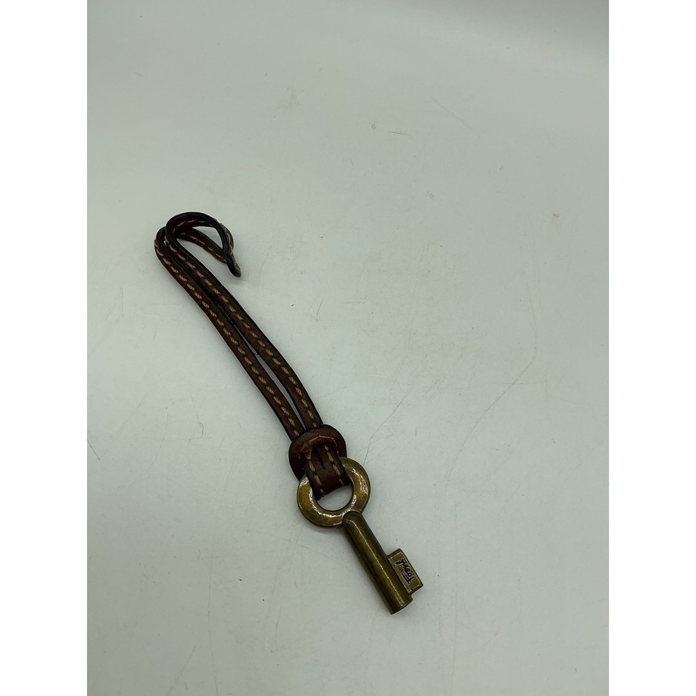 Fossil Brown Leather Brass Key Bag Charm Replacement Handbag Fob Accessory